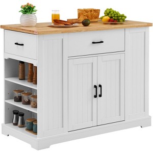 VEVOR Kitchen Island Cart, 46" Wood Top Breakfast Bar with Storage Cabinet, Farmhouse Kitchen Table with Adjustable Shelf, Drawer, White - 1 of 4