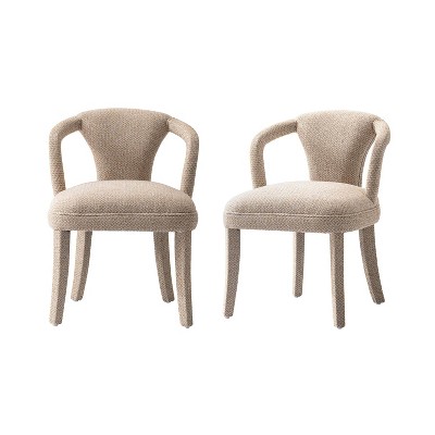 Manhattan Comfort Set of 2 Palmer Modern Tweed Upholstered Dining Armchairs Gold Dust