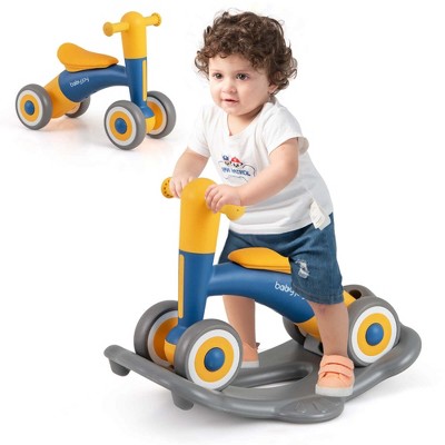 Costway 3 in 1 Rocking Horse with Detachable Balance Board and Height Adjustable Seat Grey&Blue/Pink/Navy&Yellow