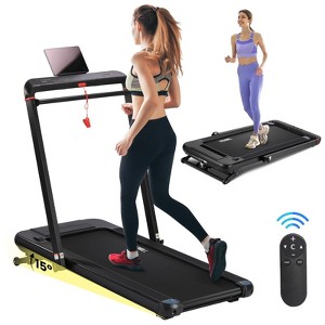 Treadmill, Foldable Walking Pad Treadmill 2.75HP – 15° Incline, Under Desk Design with Handlebar, LED Display & Remote for Home/Office - 1 of 4