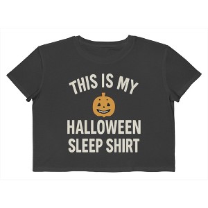 Rerun Island Women Halloween Sleep Shirt Smiley Pumpkin Short Sleeve Graphic Cotton Cropped Loose T-shirt - 1 of 4