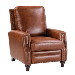 Theresa Transitional Style Upholstery Genuine Leather Recliner with Nailhead Trim for Living Room and Bedroom| ART OF LIVING DESIGNS - 1 of 4