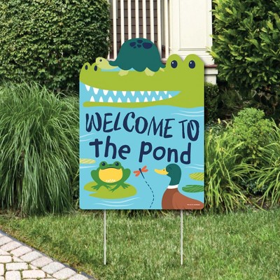 Big Dot of Happiness Pond Pals - Party Decorations - Frog, Alligator, Turtle and Duck Birthday Party or Baby Shower Welcome Yard Sign