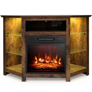 Costway Fireplace TV Stand w/ Led Lights & 18" Electric Fireplace for Tvs up to 50"  Grey/Rustic/Black - 1 of 4