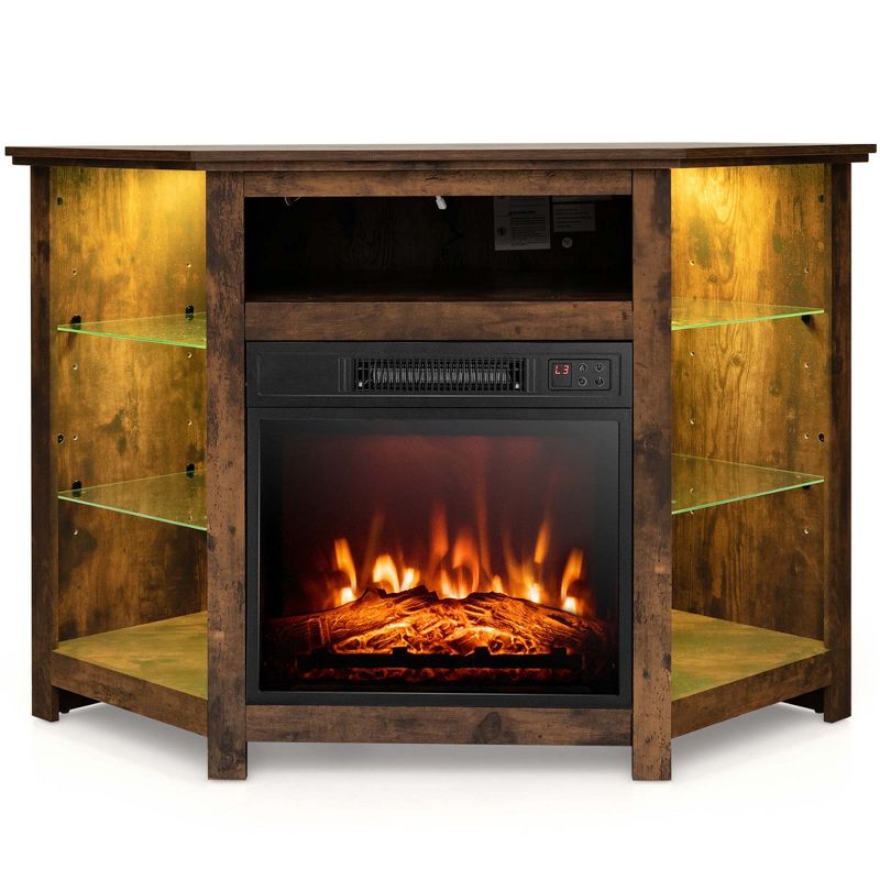 Costway Fireplace TV Stand w/ Led Lights & 18" Electric Fireplace for Tvs up to 50"  Grey/Rustic/Black, 1 of 11
