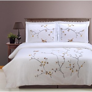 Casual Floral Embroidered Cotton Duvet Cover and Pillow Sham Set by Blue Nile Mills - 1 of 2