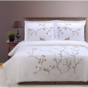 Floral Embroidered Modern Cotton Duvet Cover and Pillow Sham Set by Blue Nile Mills