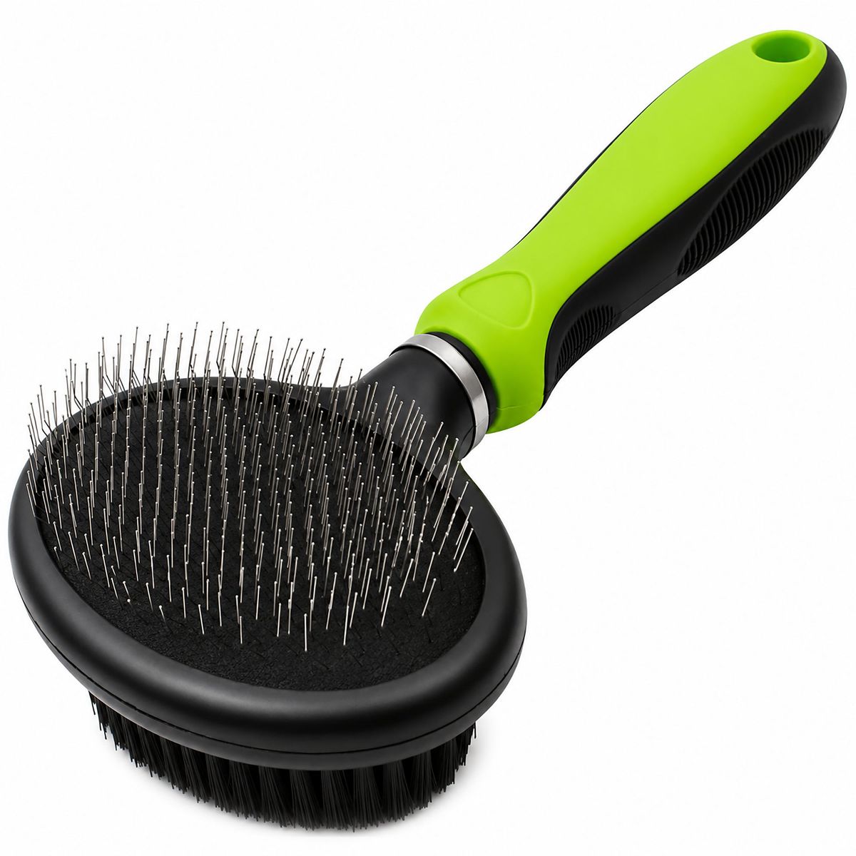 Pet Life Flex Series 2-in-1 Dual-Sided Slicker and Bristle Grooming Pet Brush, Green