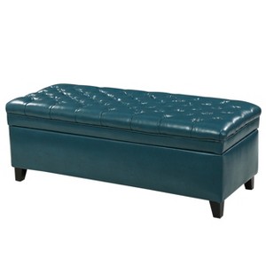 Gulches Blue Faux Fur Storage Bench - Artistic Modern Pleated Design, Safety Hinge & Metal Feet, Multi-Use as Coffee Table with Spacious Storage - 1 of 4
