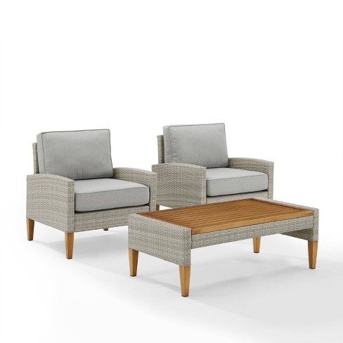 Capella Outdoor Wicker 3 Pc Set With Two Chairs And Coffee Table Gray Acorn Crosley Target