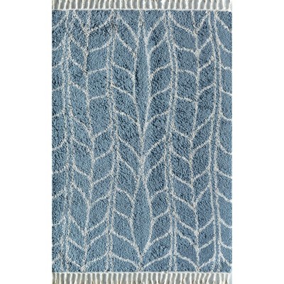 Sky Vine Blue Geometric Braided Area Rug with Tassels