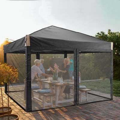 Aoodor 10' x 10' Pop Up Canopy Tent, Beach Tent with Removable Mesh Sidewalls, Portable Instant Shade Canopy with Roller Bag
