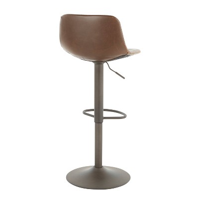 Industrial Adjustable Swivel Bar Stools in Brown Faux Leather