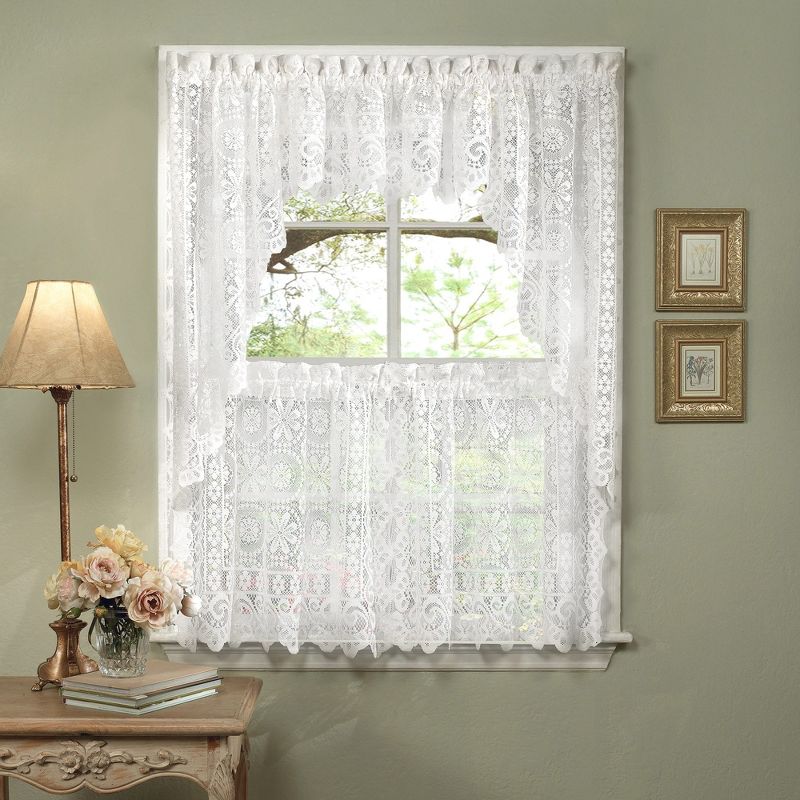 Hopewell Old World Style Floral Lace Kitchen Curtains by Sweet Home Collection™, 1 of 5
