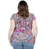 24seven Comfort Apparel Womens Cap Sleeve Pink Paisley Print Ruffle V Neck Plus Size Top - 3 of 4