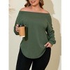 Imily Bela Women's Plus Size Off-Shoulder Long Sleeve Casual T-Shirt with Curved Hem - 3 of 4