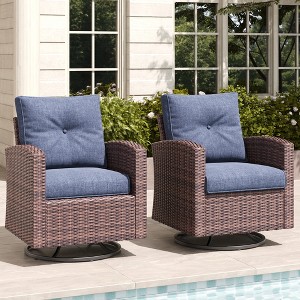 LayinSun Outdoor Swivel Rocker Chair Set Rattan Wicker Swivel Chairs Patio Bistro Set for Porch - 1 of 4