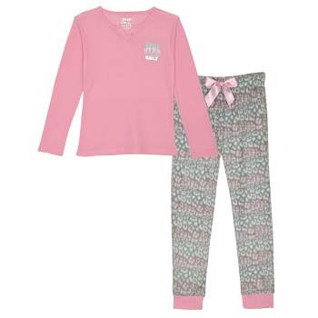 Sleep On It Girls 2-piece Fleece Pajama Sets- Hello Love, Pink