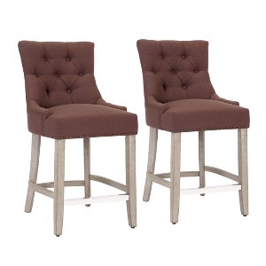 WestinTrends 24" Linen Tufted Buttons Upholstered Wingback Counter Stool (Set of 2) - 1 of 4