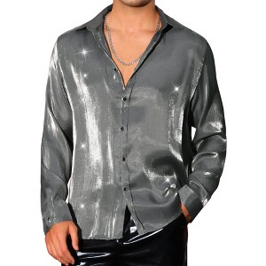 Lars Amadeus Men's Long Sleeves Button Down Prom Wedding Shiny Party Shirts - 1 of 4