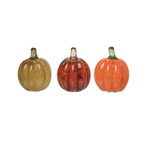 Transpac Glass Mini Harvest Pumpkin Set of 3 - Fall Decorative Objects for Home Decor and Seasonal Celebrations - 1 of 1