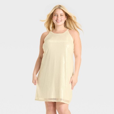Women's Sequin Mini Shift Dress - A New Day™ Cream