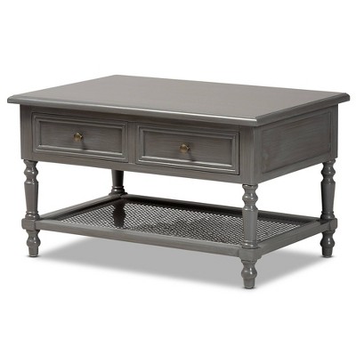 Sheldon Vintage Wood 2 Drawer Coffee Table Gray - Baxton Studio