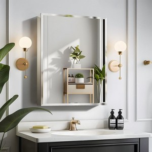 PexFix 26" x 20" Bathroom Cabinet with Mirror Stainless Steel Frame and 2 Adjustable Shelves Wall Medicine Cabinets Mirrors Rectangle Recessed Black - 1 of 4