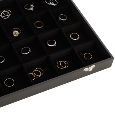 Black Leatherette Jewelry Display Tray with Velvet Lining, 24 Slots