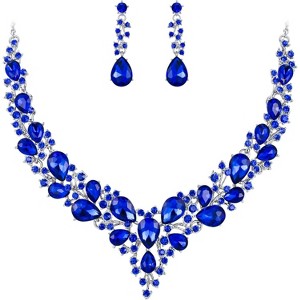Wedding Bridal Jewelry Set, Austrian Crystal Teardrop Cluster Necklace & Earrings - 1 of 4