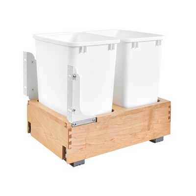 Rev-A-Shelf 4WC-18DM2 Double 35-Quart Maple Bottom Mount Pullout Waste Container System with Wood Frame, 2 Containers and Mounting Hardware