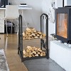 attop Fireplace Tools Log Rack Set with 4 Piece Tools Wrought Iron Black - 4 of 4