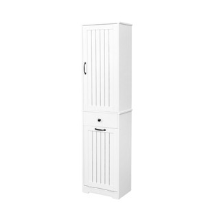 TopComfy Decorative Storage Cabinets Laundry Cabinet with 1 Storage cabinet and 1 Drawer Bathroom furniture for Bathroom, White, 18.11"*11.81"*70.87" - 1 of 4