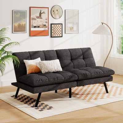 MUUEGM 68” Convertible Futon Sofa Bed| Upholstered Small Futon Couches with 3-Position Adjustable Backrest
