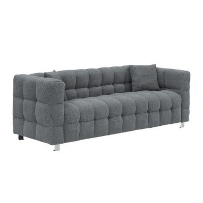 SYFERLORY Grey teddy fleece sofa 80 inch discharge in living room bedroom with two throw pillows hardware foot support