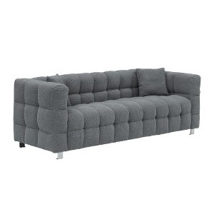 SYFERLORY Grey teddy fleece sofa 80 inch discharge in living room bedroom with two throw pillows hardware foot support - 1 of 1