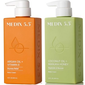 MEDIX 5.5 Argan Oil Body Cream + Coconut Body Cream for Moisturization and Hydration. Set of Two - 15 Fl Oz - 1 of 4