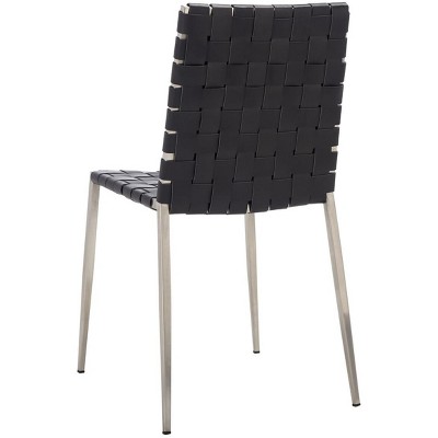 Rayne Black and Silver Woven Leather Dining Chairs, Set of 2