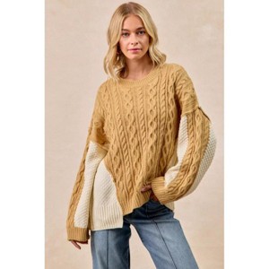 I am a Fashion junky BiBi Cable Knit With Hacci Combo Sweater With Uneven Hem Detail - 1 of 4