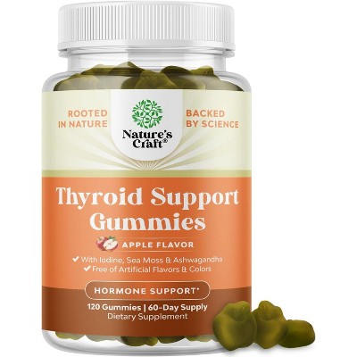 Vegan Thyroid Gummies with Sea Moss, Thyroid Support Gummies for Comprehensive Support for Men and Women with Iodine Selenium, Nature's Craft, 120ct