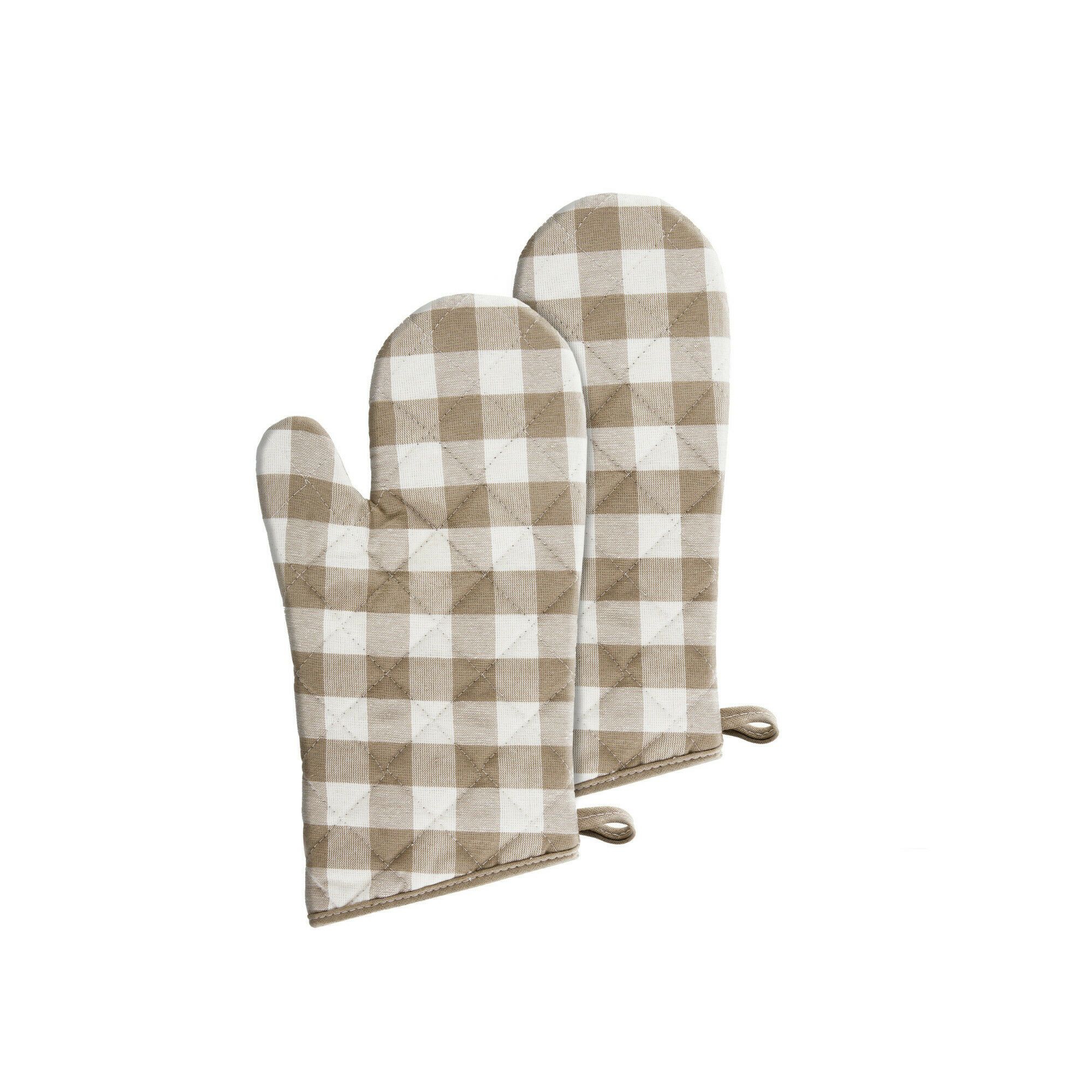 Kate Aurora 2 Pack Gingham Plaid Checkered Gingham Country Farmhouse Oven Mitts - 17 in. W x 17 in. L, Linen