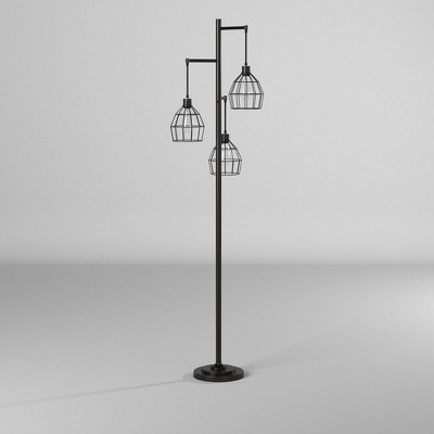 Elegant Black Steel Triple-Wire Shade Floor Lamp