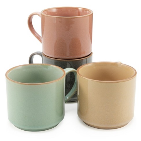 American Atelier Stackable Stoneware 16 oz. Coffee Mugs Set, Cups for  Kitchen Countertop, Tabletop, Island, Set of 4,Multicolor w/ White Speckles