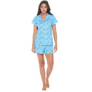 Casual Nights Women's Rayon Printed Short Sleeve Capri Pajama Set - 1 of 4