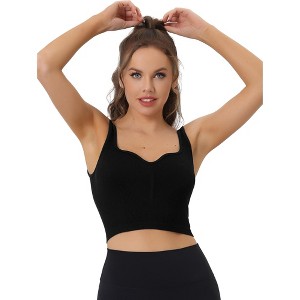 Allegra K Women's Slim-Fit Ribbed Workout Sleeveless Plunge Sports Camisoles - 1 of 4