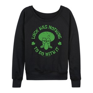 Women's - SpongeBob Squarepants - Squidward Luck Lightweight French Terry Wide Neck Long Sleeve Shirt - 1 of 4