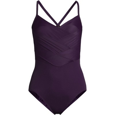 Lands' End Womens Chlorine Resistant One Shoulder Cut Out One Piece Swimsuit  Control Electric Blue/Violet Rose Regular 16 at  Women's Clothing  store