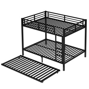 TopComfy Beds Full over Full Metal Bunk Bed with Twin Trundle Stable Construction Space Saving Furniture for Bedroom, Black, 56.7"*64.6"*85.32" - 1 of 4