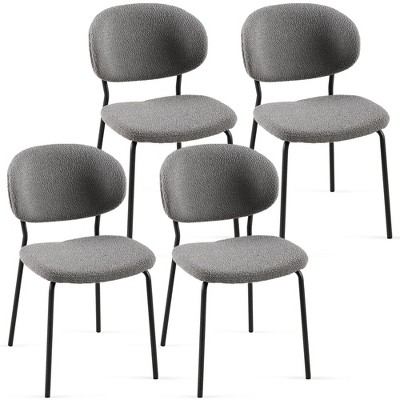 Grungis Boucle Fabric Kitchen Chairs Set of 4,Upholstered Armless Dining Chairs with Curved Back and Black Metal Legs for Dining Room,Kitchen