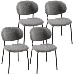 Grungis Boucle Fabric Kitchen Chairs Set of 4,Upholstered Armless Dining Chairs with Curved Back and Black Metal Legs for Dining Room,Kitchen - 1 of 4